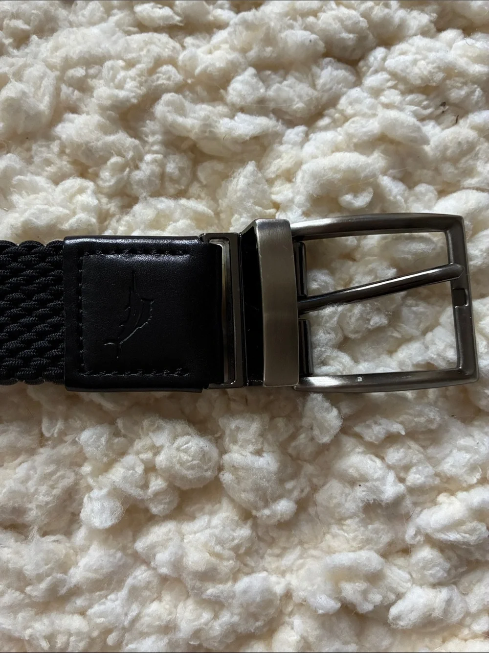 Tommy Bahama Black Woven Stretch Belt with Silver Buckle